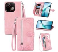 SATURCASE Funda para ZTE Blade A35e, Flores Cuero De La PU Magnético Billetera Cremallera Bolsillo Ranuras Acollador Apoyo Protector Carcasa Estuche para ZTE Blade A35e (SZ-Rosa)