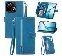 SATURCASE Funda para ZTE Blade A35e, Flores Cuero De La PU Magnético Billetera Cremallera Bolsillo Ranuras Acollador Apoyo Protector Carcasa Estuche para ZTE Blade A35e (SZ-Azul)