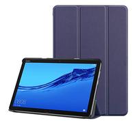 SATURCASE Huawei MediaPad M5 Lite 10.1 Funda, Cuero De La PU Flip Plegable Folio Apoyo Bumper Protector Funda Carcasa Case con Función Auto Sleep/Wake para Huawei MediaPad M5 Lite 10.1 (Azul Oscuro)