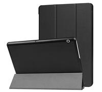 SATURCASE MediaPad T3 10 Funda, Cuero De La PU Capirotazo Plegable Folio Apoyo Bumper Protector Funda Carcasa Case para Huawei MediaPad T3 10 9.6" (Negro)