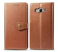 SATURCASE Samsung Galaxy J2 Prime Funda, Lujo Cuero De La PU Magnético Capirotazo Billetera [Ranuras para Tarjetas] [Correa de Mano] Apoyo Funda Carcasa Case para Samsung Galaxy J2 Prime (Marrón)