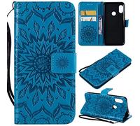 SATURCASE Xiaomi Mi A2 Lite Funda, Flor del Sol Cuero De La PU Magnético Billetera [Ranuras para Tarjetas] [Correa de Mano] Apoyo Funda Carcasa Case para Xiaomi Mi A2 Lite/Redmi 6 Pro (Azul)
