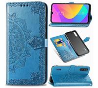 SATURCASE Xiaomi Mi A3 Funda, Mandala Cuero De La PU Magnético Capirotazo Billetera [Ranuras para Tarjetas] [Correa de Mano] Apoyo Protector Funda Carcasa Case para Xiaomi Mi A3 (Azul)