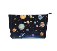 Saturn Jupiter Earth - Bolsa de cosméticos de pana para mujer, cartera portátil con cremallera, adecuada para viajes y almacenamiento diario de cosméticos, color negro, talla única