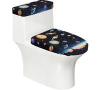 Saturn Jupiter Earth - Juego de 2 fundas elásticas para inodoro, tapa elástica y cubierta de tanque para baño, suave, lavable, decoración de inodoro en forma de U