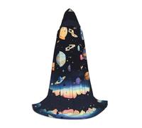 Saturn Jupiter Earth M Capa de mago de Halloween estampada | Disfraz de fiesta temática | Capa de cosplay para adultos y jóvenes | Tallas S, M L