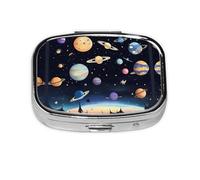 Saturn Jupiter Earth - Pastillero de viaje con 2 compartimentos, mini pastillero portátil, caja de almacenamiento de medicamentos para vitaminas