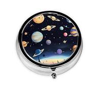 Saturn Jupiter Earth - Pastillero portátil con 3 compartimentos, se puede poner en la cartera, bolsillo, ligero y cómodo, mini pastillero redondo