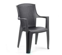 SATURNIA Silla de Resina Símil Ratán Respaldo Alto Eden Antracita | Silla de Exterior Apilable para Jardín, Terraza y Patio | Sillón de Plástico Texturizado con Reposabrazos 60x62x89 cm