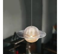 Saturno Anillos Luz de colgante de vidrio, Lámpara de techo colgante de arte de planeta Modo de color LED de globo creativo moderno 3, altura ajustable de techo dorado de techo colgante, 8W+5W Aqiong