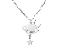 Saturno collar para mujeres planeta cósmico colgante estético luna estrella fase gargantilla elegante sol joyería regalo (plata)