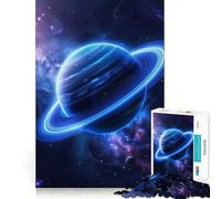 Saturno con Anillos Azules, Rompecabezas de 1000 Piezas para Adultos, Regalo Ideal para desarrollar la lógica, Juguete Relajante, Bordes definidos, Regalo conmovedor (38x26cm)