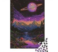 Saturno Valle Estrellado Puzzle de 1000 Piezas Papel para Adultos Vista Nocturna Juego de Puzzle 1000 Piezas Relajación Decoración Regalo 38x26cm/1000pcs