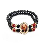 SATVIK - 5 pulseras de perlas redondas negras Jai Guruji hechas a mano, pulseras Jai Chhatarpur Guruji bendición positivas Shukrana Satsang Jai Guru Ji Maharaj muñequera regalos de devolución a granel