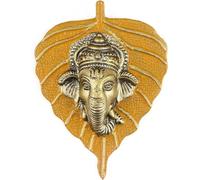SATVIK - Figura decorativa de metal para colgar en la pared, diseño del Señor Ganesha en la hoja, decoración del hogar. Regalo indio de inauguración de la casa a granel. Figura decorativa de pooja
