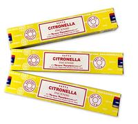 Satya Incienso Aromático CITRONELA, Incienso Natural Aromaterapia, Varitas de Incienso, 3 Cajas de 15 grs., Antimosquitos