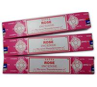 Satya Incienso Aromático Rosa Rose, Incienso Natural Aromaterapia, Barras de Incienso, 3 Cajas de 15 grs., Gran Duración
