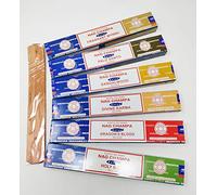 Satya Nag Champa Combo Varillas de incienso Mix Deal - Palo Santo, Dragons Blood, Divine Karma, Sagrada Albahaca, Mirra Fragante, Sándalo con Soporte de Incienso JR SNC1