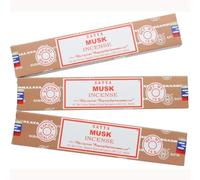 Satya Nag Champa Musk Varillas de incienso 100% naturales, 3 paquetes, varillas de incienso hechas a mano, utilizadas para aliviar el estrés, decoración espiritual, manchas y meditación