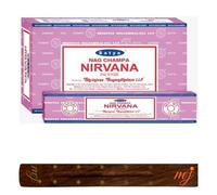 Satya Nag Champa Nirvana - Varillas de incienso con soporte para varillas de incienso M&J, caja completa, para aromaterapia, spa, yoga, bodas, meditación, curación, positividad y relajación