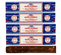 Satya Nag Champa Reiki Power - Varillas de incienso con soporte para varillas de incienso M&J, 4 unidades, para aromaterapia, spa, yoga, bodas, meditación, curación, positividad y relajación