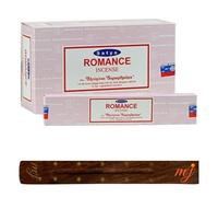 Satya Nag Champa Romance - Varillas de incienso originales con soporte para varillas de incienso M&J, caja completa, para aromaterapia, spa, yoga, bodas, meditación, curación, positividad y relajación
