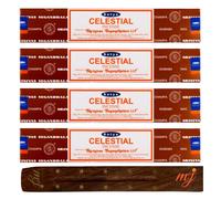 Satya Nag Champa - Varillas de incienso celestial con soporte para varillas de incienso M&J, paquete de 4 unidades, para aromaterapia, spa, yoga, bodas, meditación, curación, positividad y relajación