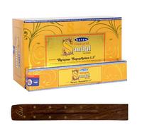 Satya Nag Champa - Varillas de incienso naturales con soporte para varillas de incienso M&J, caja completa, para aromaterapia, spa, yoga, bodas, meditación, curación, positividad y relajación