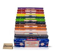 Satya SAI BABA - Mezcla de variedades de champán Nag de 12 cajas de incienso de 15 g, incluye champán Nag, rosa, salvia blanca, parchulí, sándalo, tulsi, lavanda, almizcle, opio, flor de jazmín,
