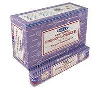 Satya - Varillas de incienso 12 paquetes de 15 g aprox. 180 palillos de lavanda francesa.