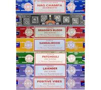 Satya - Varillas de incienso surtidas, paquete de 7 unidades de Nag Champa, Superhit, pachulí, sándalo, sangre de dragón, vibraciones positivas, lavanda, para meditación, yoga, curación, aromaterapia,