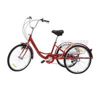 SAUADY Triciclo adulto respetuoso con el medio ambiente de 6 velocidades para personas mayores triciclo bicicleta triciclo + cesta luz 24 pulgadas tamaño de la cesta: 55 x 45 x 28 cm rojo