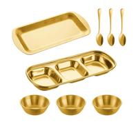 Sauce Dishes - Stainless Steel |8 Piece Stainless Steel Stackable 3 Compartments | Sauce Bowl - Divided Condiment Dishes - For Salt Vinegar Sugar Ketchup Picnic Kitchen Party Hot Pot Restaurant