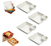 Sauce Separated Plate,Japanese Dumpling Plate with Dipping Sauce Compartment,Simple Square Snack Sauces Separated Plastic Dish Plates for Party and Everyday Dining (White)