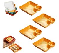 Sauce Separated Plate,Japanese Dumpling Plate with Dipping Sauce Compartment,Simple Square Snack Sauces Separated Plastic Dish Plates for Party and Everyday Dining (Yellow)