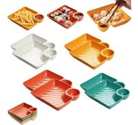 Sauce Separated Plate,Japanese Dumpling Plate with Sauce Dish,Reusable Plastic Divided Snack Dishes with Compartment Dipping Saucer,Simple Square Design,for Appetizer,Taco Salsa,Fruit (8A)