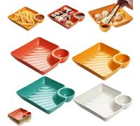 Sauce Separated Plate,Japanese Dumpling Plate with Sauce Dish,Reusable Plastic Divided Snack Dishes with Compartment Dipping Saucer,Simple Square Design,for Appetizer,Taco Salsa,Fruit (4A)