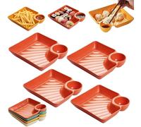 Sauce Separated Plate,Japanese Dumpling Plate with Sauce Dish,Reusable Plastic Divided Snack Dishes with Compartment Dipping Saucer,Simple Square Design,for Appetizer,Taco Salsa,Fruit (4B)