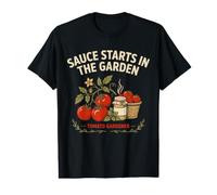Sauce Starts in The Garden Cultivador de Tomates Retro Camiseta gráfica económica