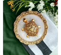 SAUDEEP INDIA Vastu Feng Shui - Tortuga de Metal con Placa para la Buena Suerte, Tortuga Feng Shui, Color Dorado