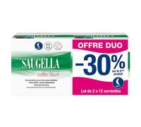 Saugella Cotton Touch 12 Serviettes Extra Fines Nuit Avec Ailettes Lot de 2