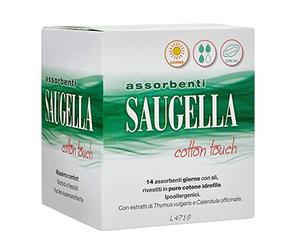 Saugella Cotton Touch - Compresas externas de acción antiolores con alas de algodón hipoalergénicas, 14 unidades