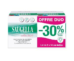 Saugella Toalla de Algodón Toque Extrafino con Ala de Día Juego de 2 x 14 protecciones