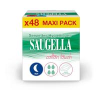Saugella - Toalla higiénica de algodón Touch Night - Muy absorbentes - Extrafinas - Hipoalergénicas con aletas - Antiolores - 48 servilletas - Juego de 4 x 12