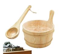 Sauna Bucket and Ladle Set, Wooden Sauna Accessories, Leakproof Design, 4L Capacity, Medium Size, Natural Wood, 2 Pieces, Garden, Hotel, Outdoor Backyard, House, Steam Bathing, Apartment, Home