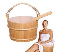 Sauna Bucket and Ladle, Wooden Sauna Set, Portable Bathing Spoon with Long Handle, 11.81x8.66x6.3 Inches Sturdy Container, Steam Bath Bin for Home, Spa, Shower Use