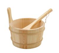 Sauna Bucket Set, Wooden Ladle Accessories, Leakproof Natural Wood, 4L Large Capacity, Smooth Handle Grip, Ideal for Steam Bathing in Garden Saunas or Home Apartments, 1350g
