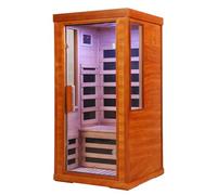 Sauna de infrarrojos lejanos para 1 y 2 personas, sauna interior de madera de cicuta con puerta frontal de vidrio transparente, terapia de luz de 6 y 7 colores, calentadores de carbono de baja EMF