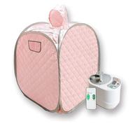 Sauna de Vapor Portátil, Kit de sauna portátil for una persona de cuerpo completo en casa, tienda de campaña con sombrero de spa, incluye izador de 2 litros con control remoto(Pink-border)