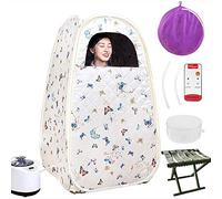 Sauna de vapor portátil plegable de 2.6 litros, sauna personal terapéutica para relajación, desintoxicación en el hogar, con control remoto, silla plegable, temporizador (Pequeñas flores blancas)